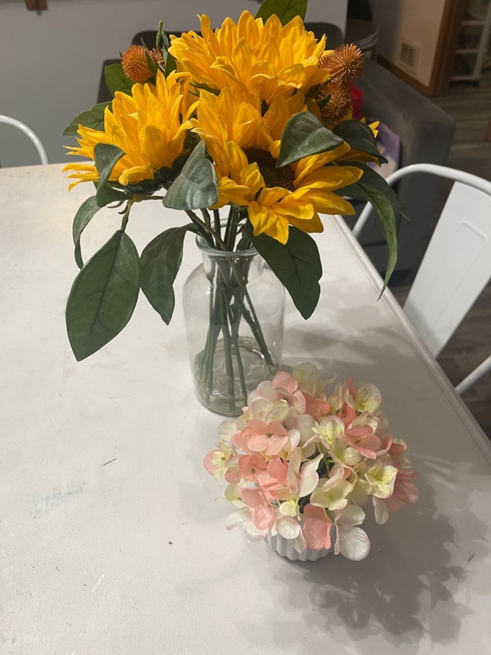 Flowers fake Yellow Sunflower Faux Floral 2 Arrangement in Clear Vase by